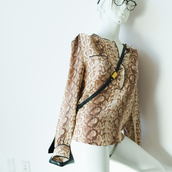 GERARD DAREL Silk Snake Skin Print Button Front Blouse Brown EU 38, US 6 - Picture 1 of 8